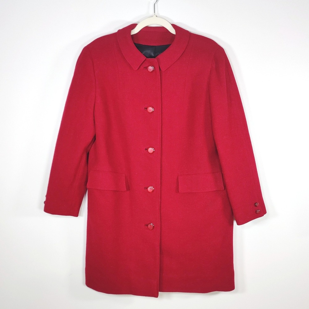Vintage Crestline Red Wool Coat Medium Mod 60s Jackie O Peter Pan Collar Coat